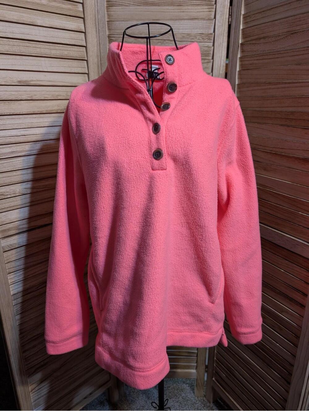 J. Crew Factory Women’s‎ Size Medium Coral Pink Fleece Sherpa Pullover Sweater
